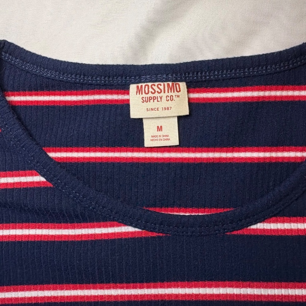Mossimo Ribbed Red White Blue Striped T-Shirt‎ Dress Size Medium - Picture 6 of 7